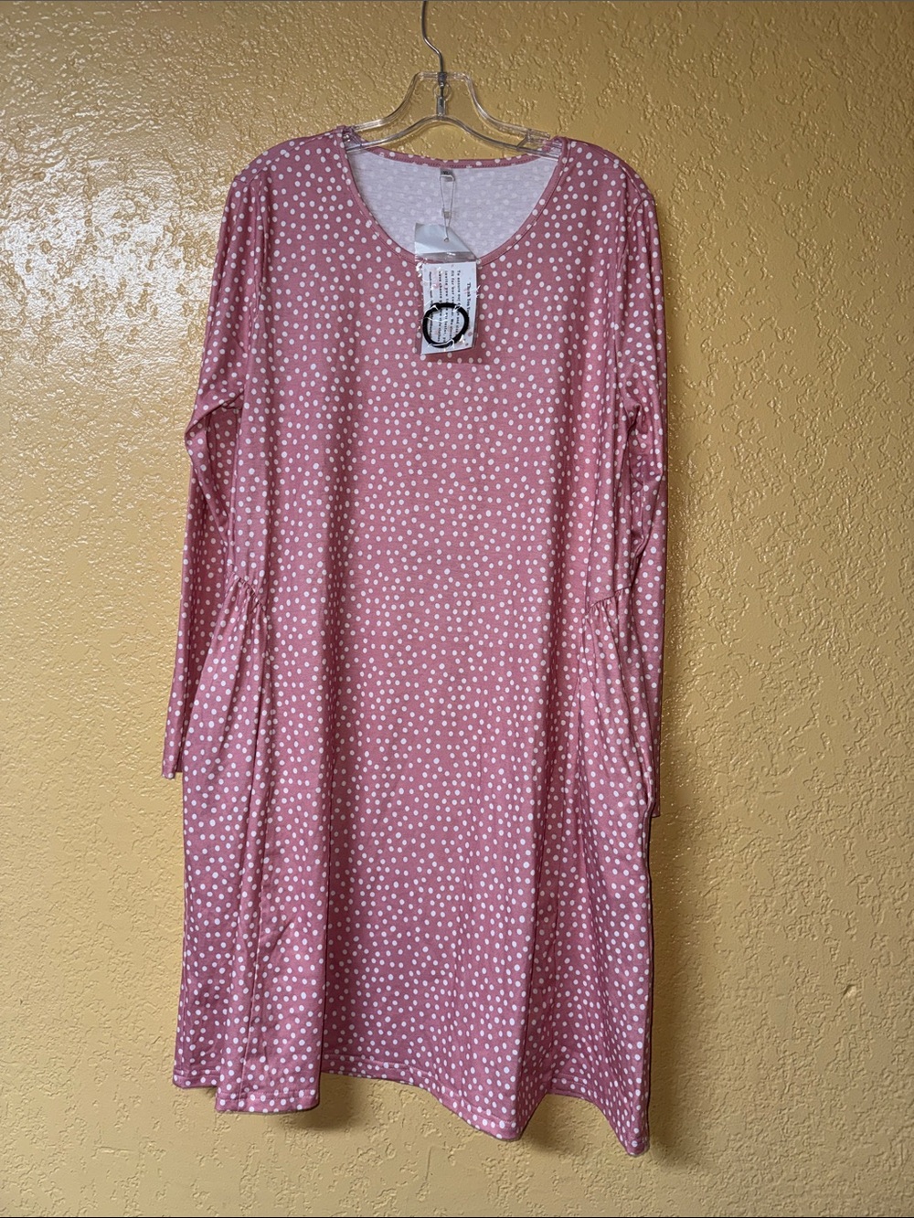 Women’s Pink Polka Dot Long Sleeve Dress